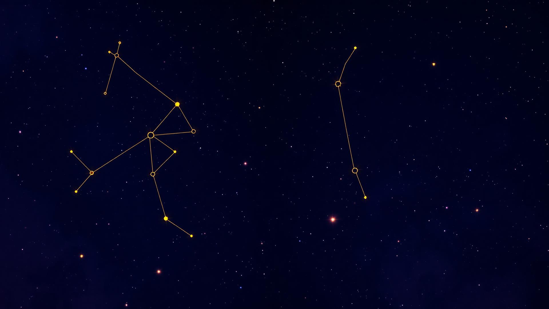 Night sky with golden zodiac constellations